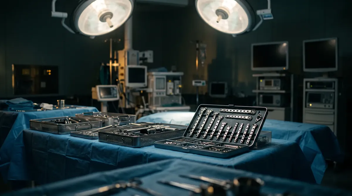 An operating table under theatre lights