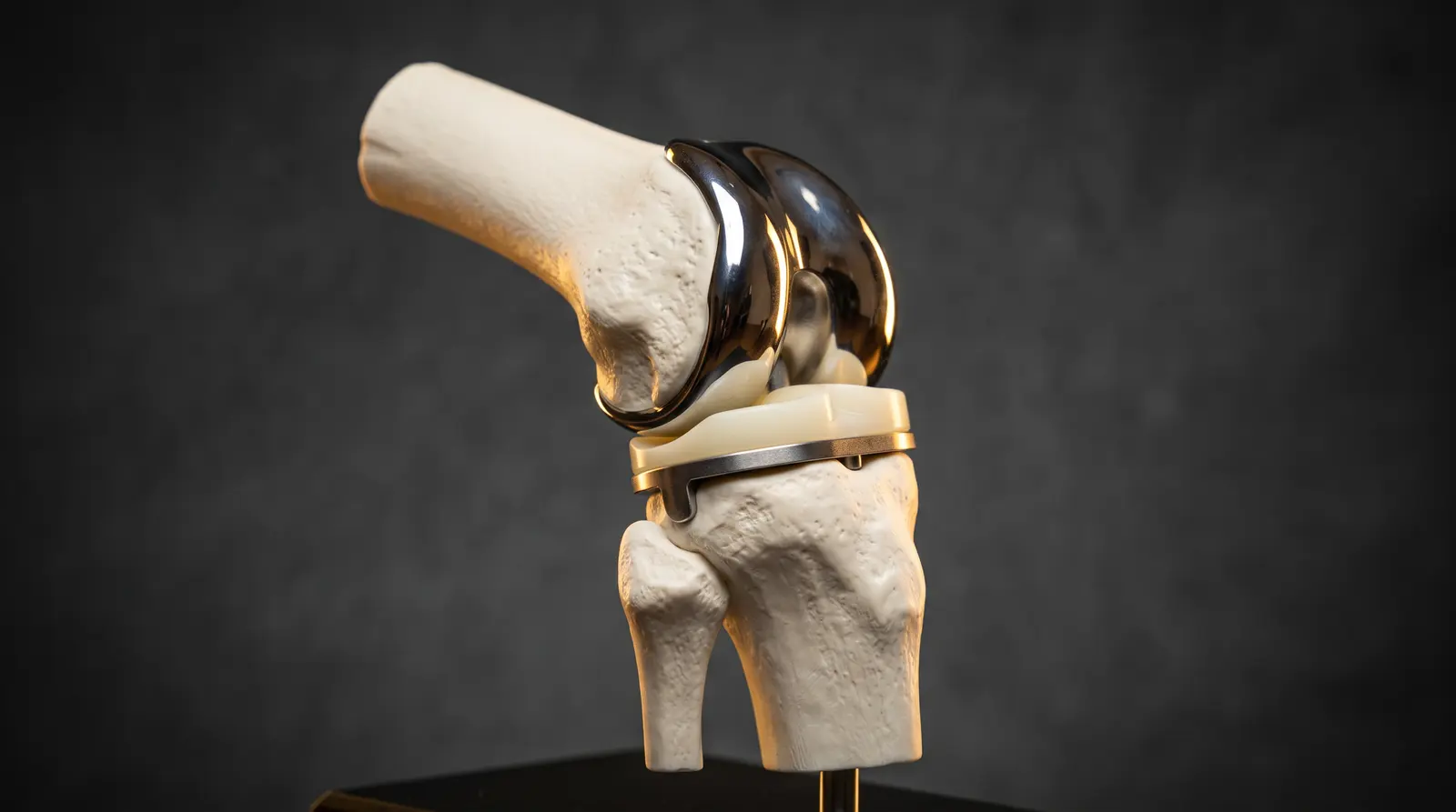 A knee replacement fitted to a model knee