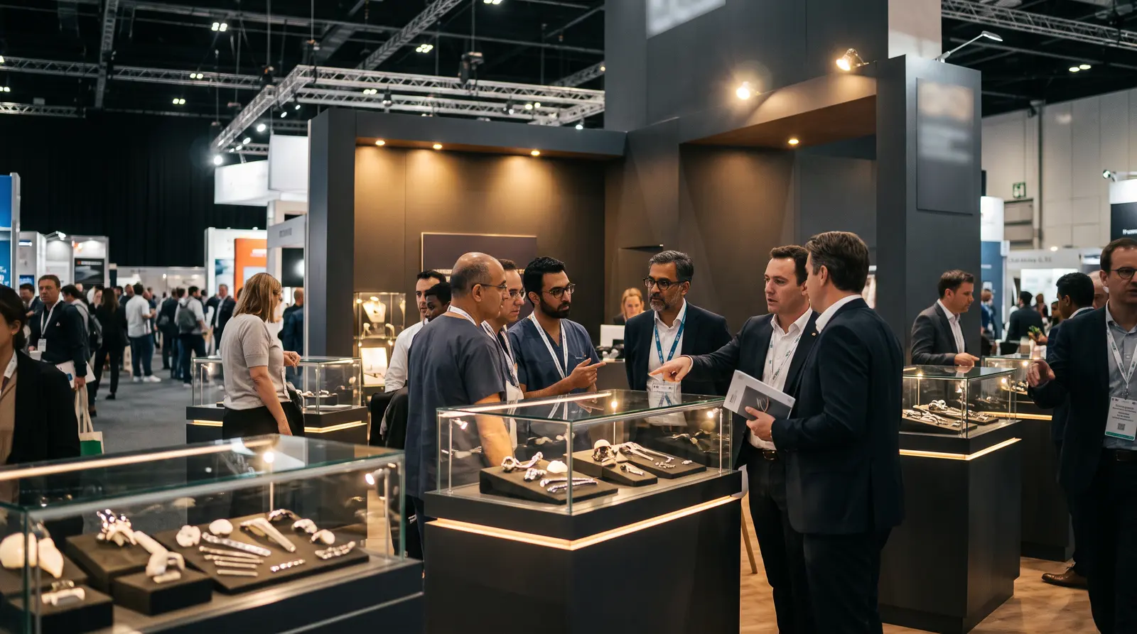 Colleagues talking at an orthopaedic industry conference