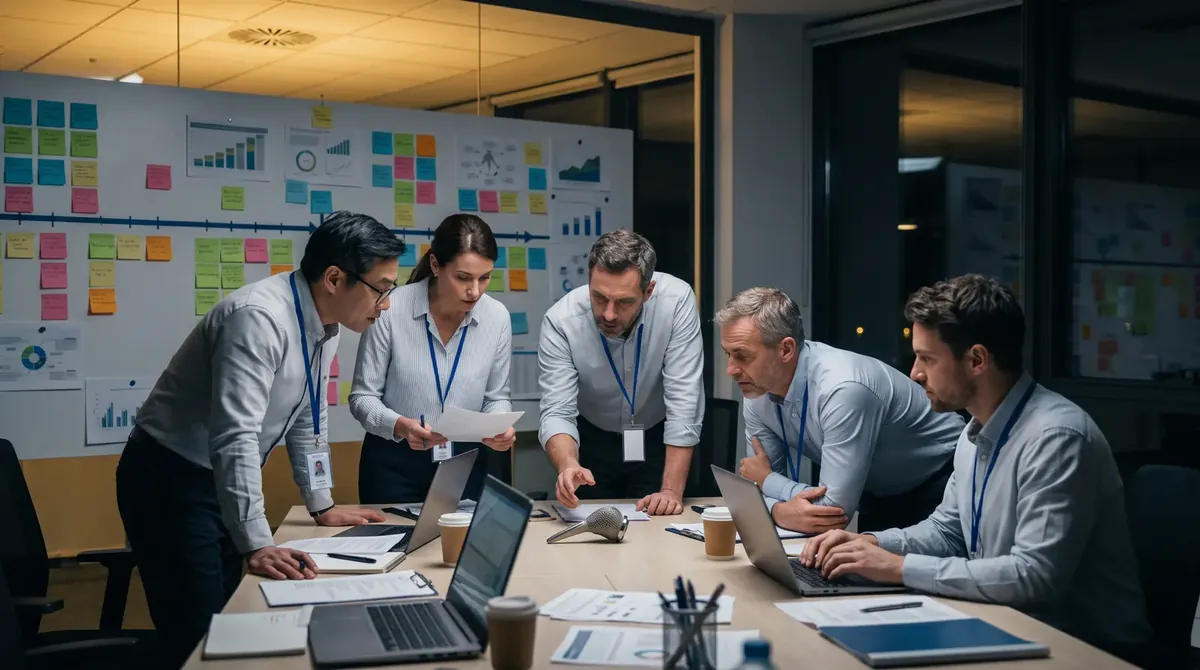 A team around a table reviewing an incident